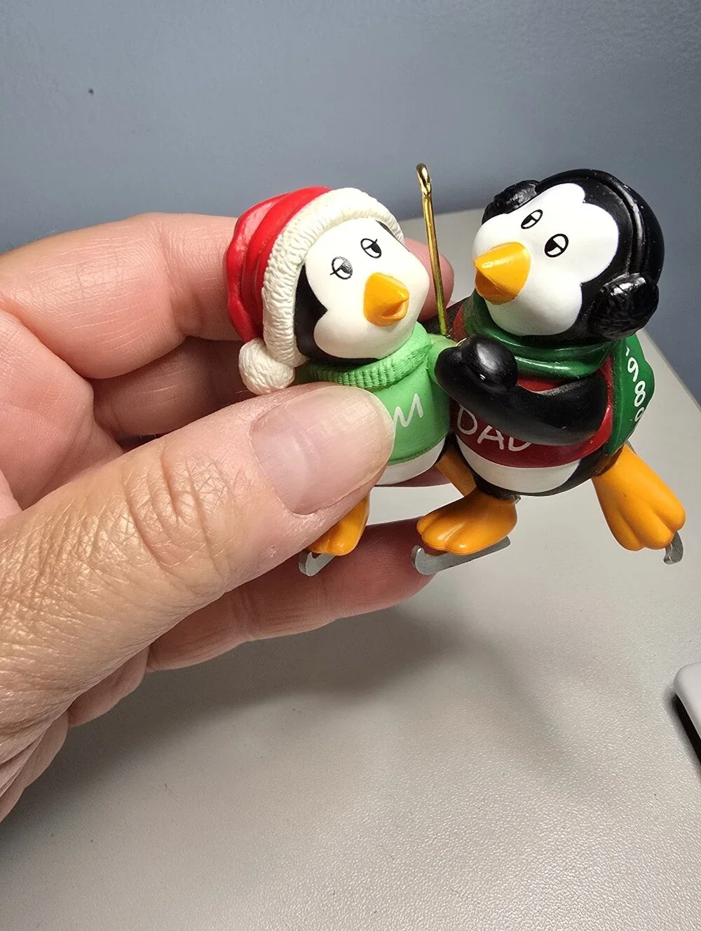 Vintage 1989 Hallmark Mom & Dad Ice Skating Penguins Christmas Ornament